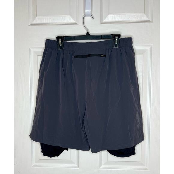 Pudolla Men's Elastic Waist Flat Front Layered Running Shorts Dark Grey Size XXL - Picture 5 of 5